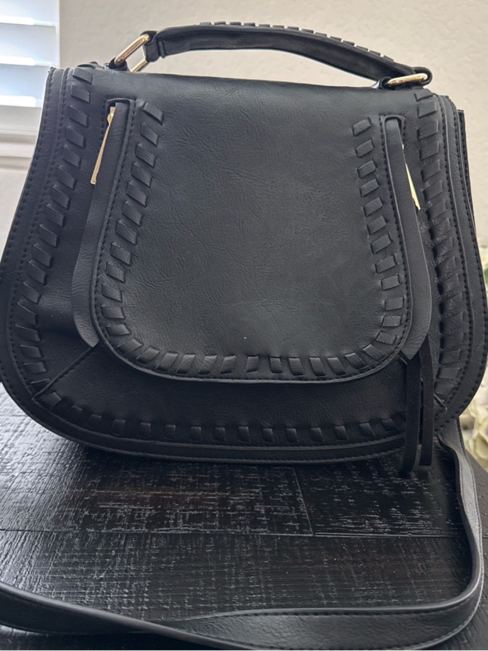 Black Woven Edge Crossbody Bag - Women